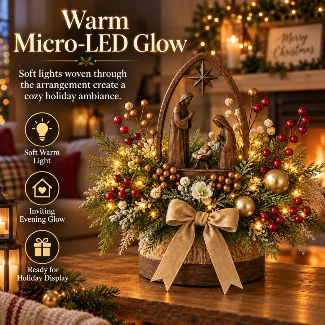 🌸Centro de mesa navideño con nacimiento e iluminación de velas