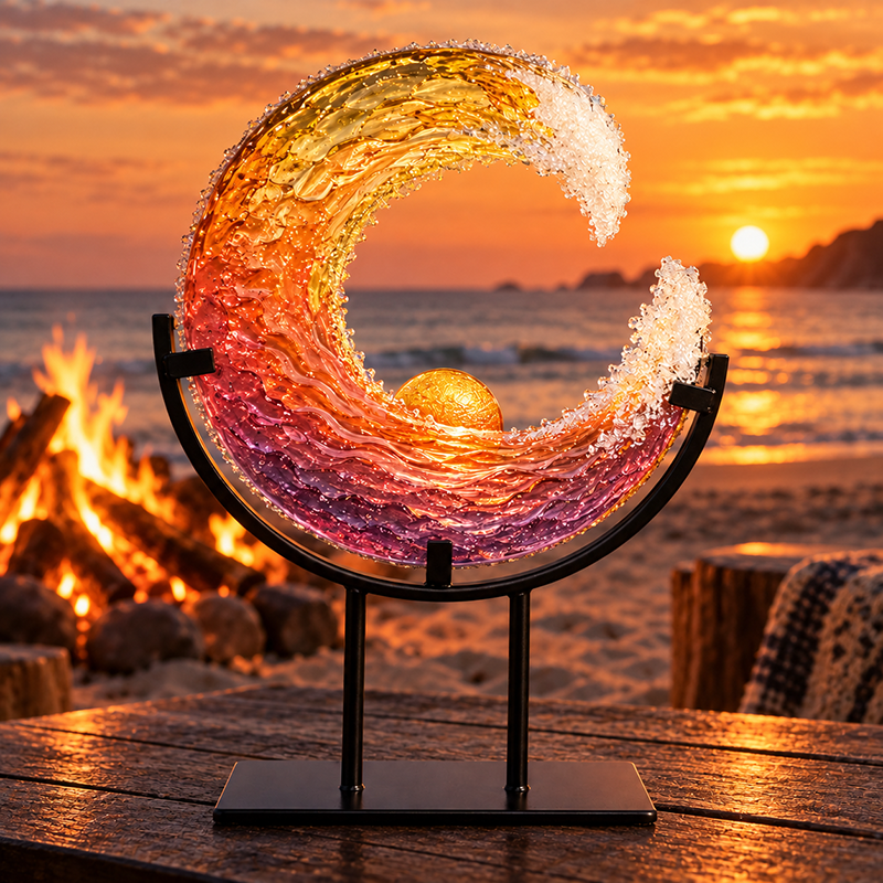 🌊🌅Velmao™ Handmade Sunset Ocean Wave Sculpture | Colorful Coastal Home Decor & Meaningful Gift