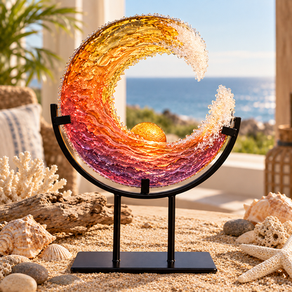 🌊🌅Velmao™ Handmade Sunset Ocean Wave Sculpture | Colorful Coastal Home Decor & Meaningful Gift
