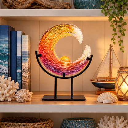 🌊🌅Velmao™ Handmade Sunset Ocean Wave Sculpture | Colorful Coastal Home Decor & Meaningful Gift