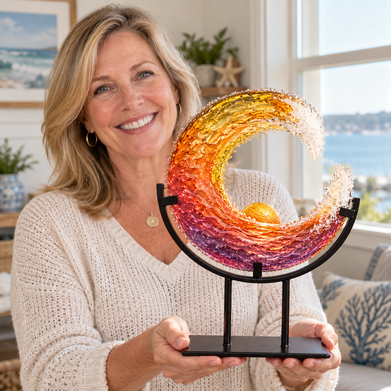 🌊🌅Velmao™ Handmade Sunset Ocean Wave Sculpture | Colorful Coastal Home Decor & Meaningful Gift
