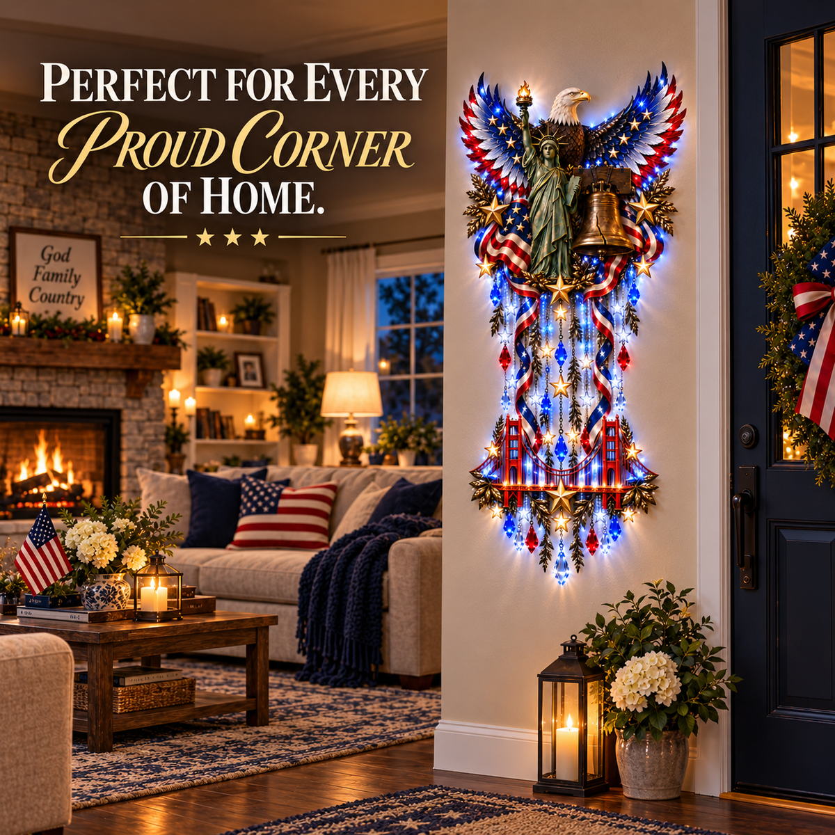 🇺🇸 American Pride LED Cascade Wall Light – Eagle, Liberty & Stars ✨