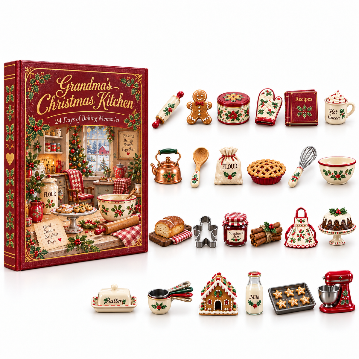 🎄Grandma’s Christmas Kitchen – 24-Day Advent Calendar with 24 Miniature Kitchen Collectibles🎁