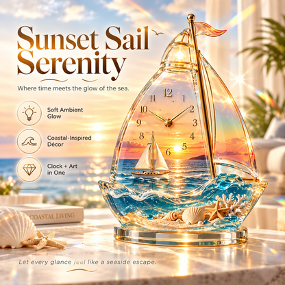 🌊 Coastal Glow Crystal Clock Collection | Sailboat, Shell & Lighthouse