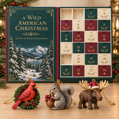 🌲🦍 Una Navidad salvaje americana – Calendario de Adviento de adornos de vida silvestre de 24 días