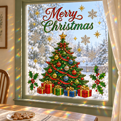 🔥LAST DAY 50% OFF - 🎄 Christmas Suncatcher Window Clings | 28 × 28 in Stained Glass Style✨