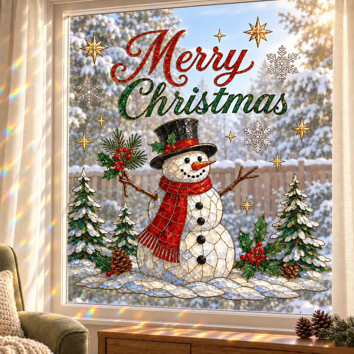 🔥LAST DAY 50% OFF - 🎄 Christmas Suncatcher Window Clings | 28 × 28 in Stained Glass Style✨