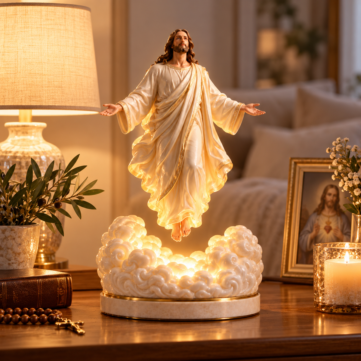 🔥Risen Christ LED Cloud Sculpture – Rotating Faith Decor