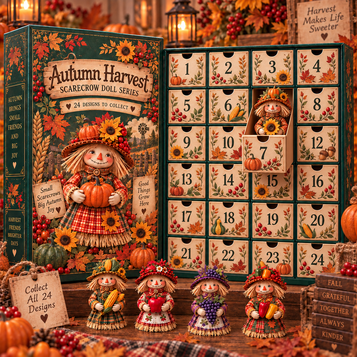 🔥🍂Autumn Harvest Little Friends Blind Box – 24 Mini Scarecrow Collectibles for Cozy Fall Days