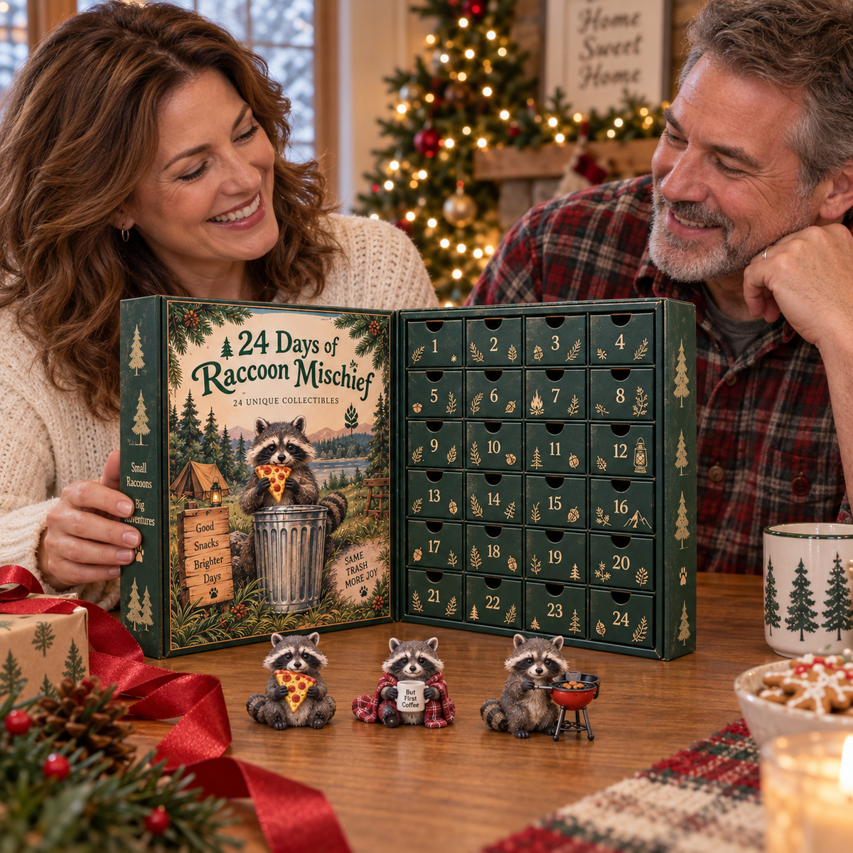 24 Days of Raccoon Mischief – Christmas Advent Calendar with 24 Collectible Figurines