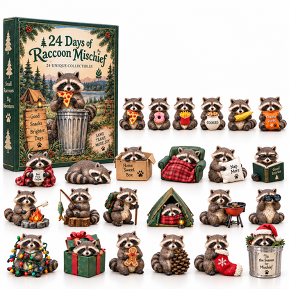 24 Days of Raccoon Mischief – Christmas Advent Calendar with 24 Collectible Figurines