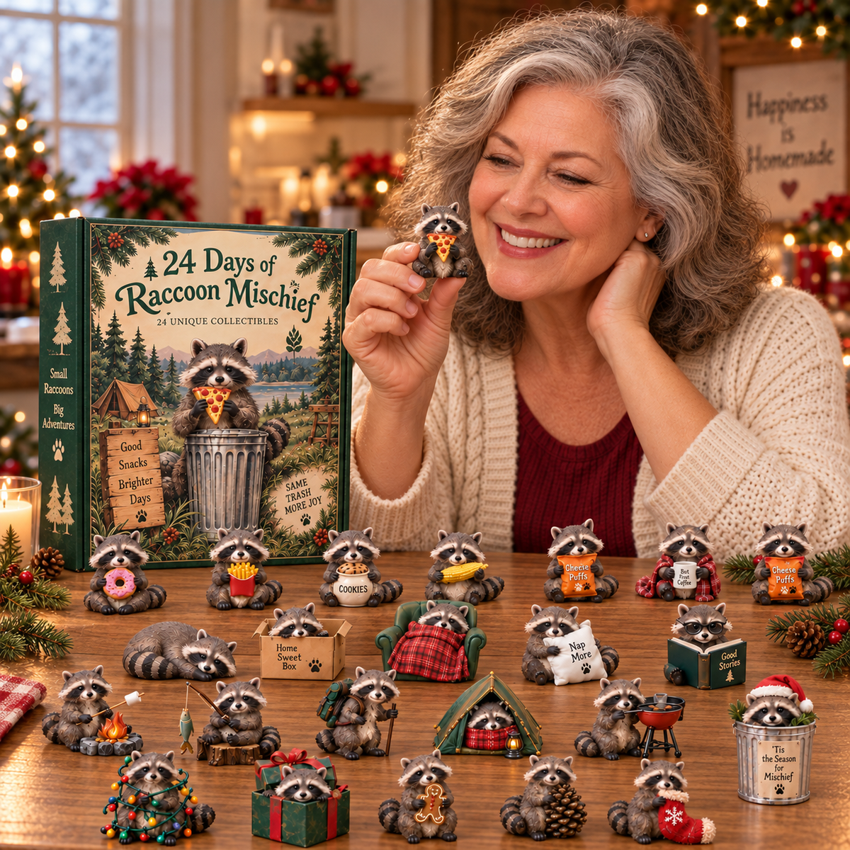 24 Days of Raccoon Mischief – Christmas Advent Calendar with 24 Collectible Figurines