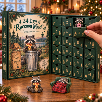 24 Days of Raccoon Mischief – Christmas Advent Calendar with 24 Collectible Figurines
