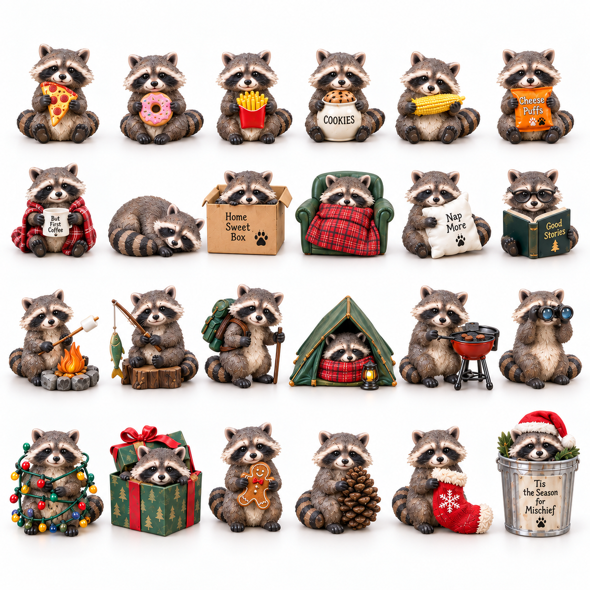24 Days of Raccoon Mischief – Christmas Advent Calendar with 24 Collectible Figurines