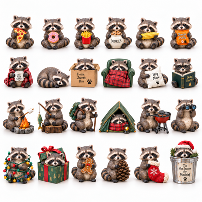 24 Days of Raccoon Mischief – Christmas Advent Calendar with 24 Collectible Figurines