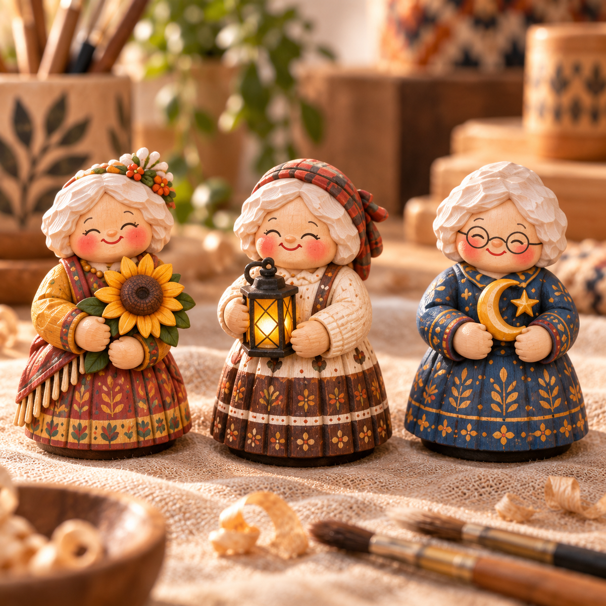 Detailed sunflower lantern and moon Grandma miniatures