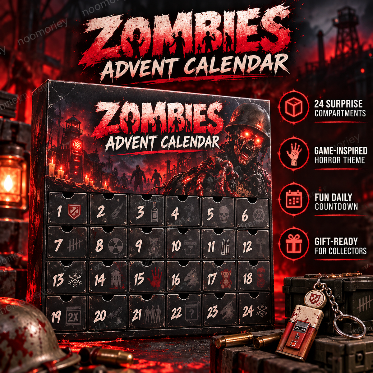 Zombie advent calendar with 24 numbered drawers