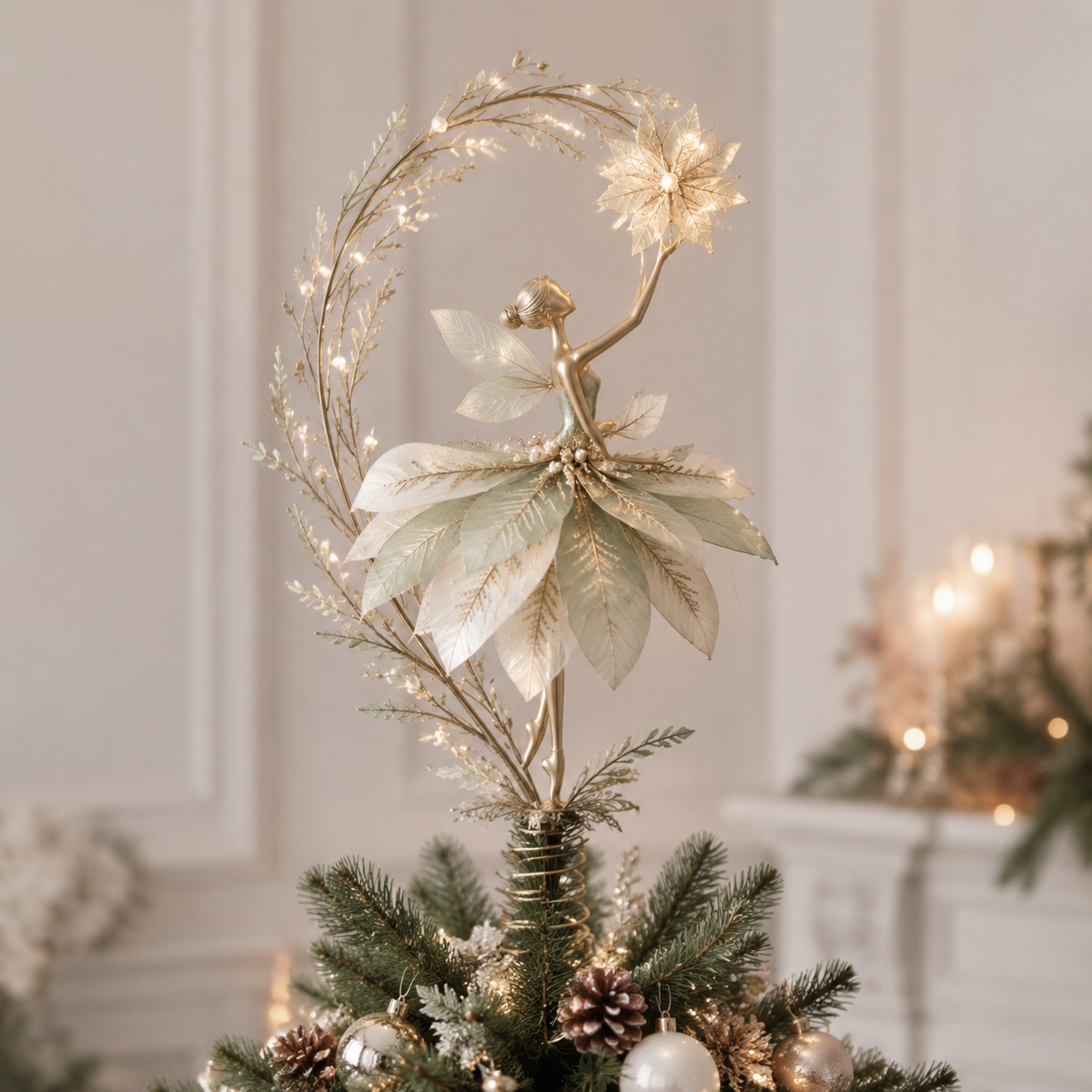 💃🌸Bailarina de Pétalos Estrellados para la Punta del Árbol de Navidad