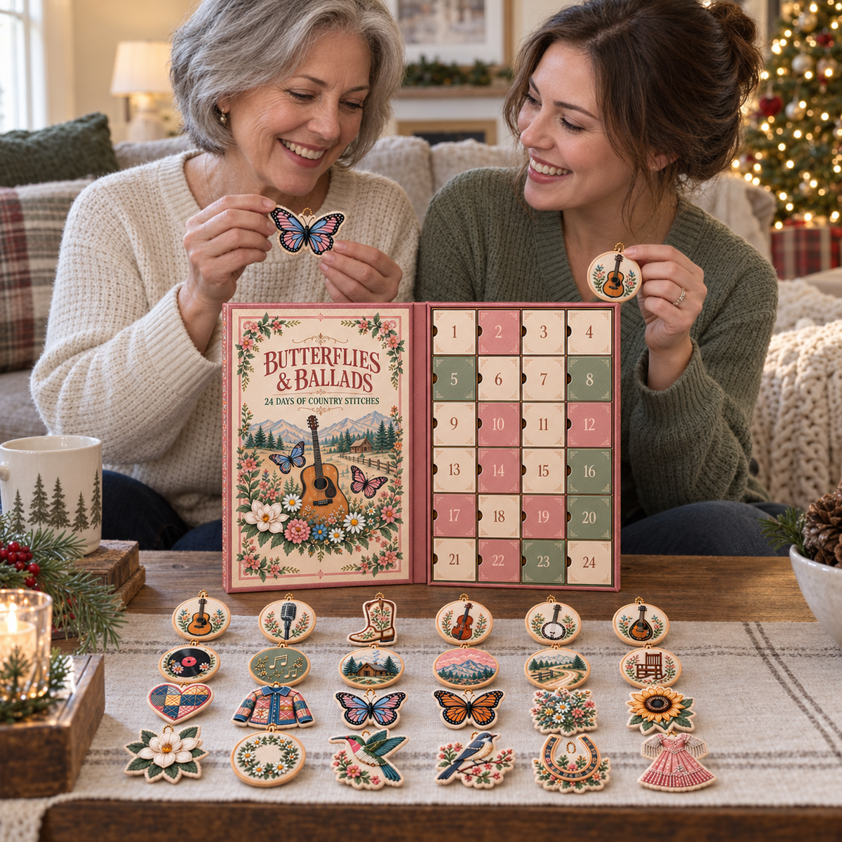 🔥🌸24 Días de Puntadas Festivas – Calendario de Adviento de Adornos Navideños