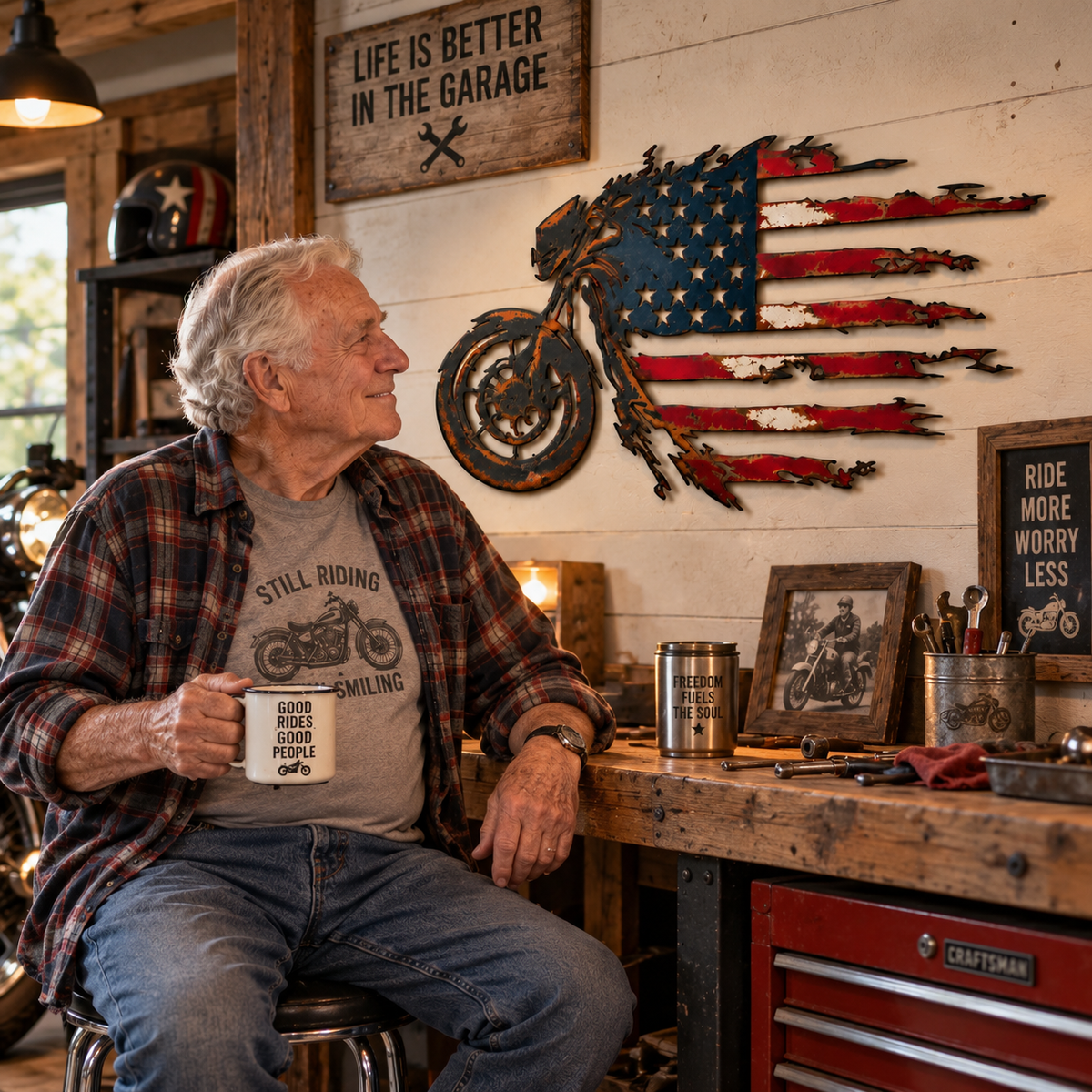 🔥American Pride Motorcycle Metal Wall Art