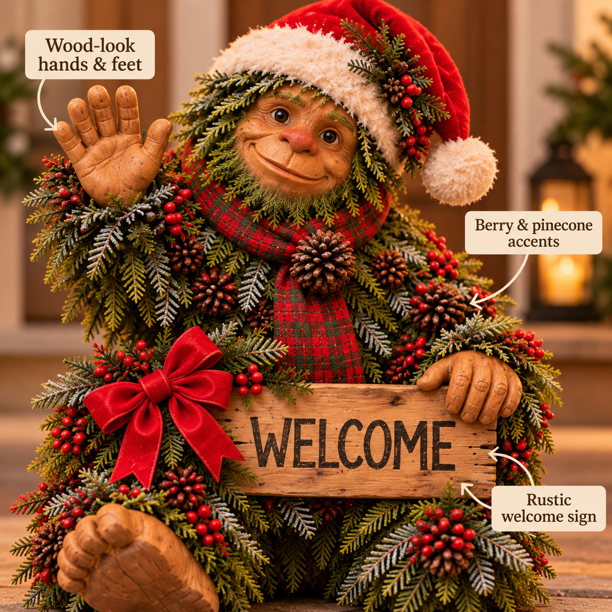 🎄Bigfoot Says Hello!™ – Christmas Evergreen Porch Welcome Decor