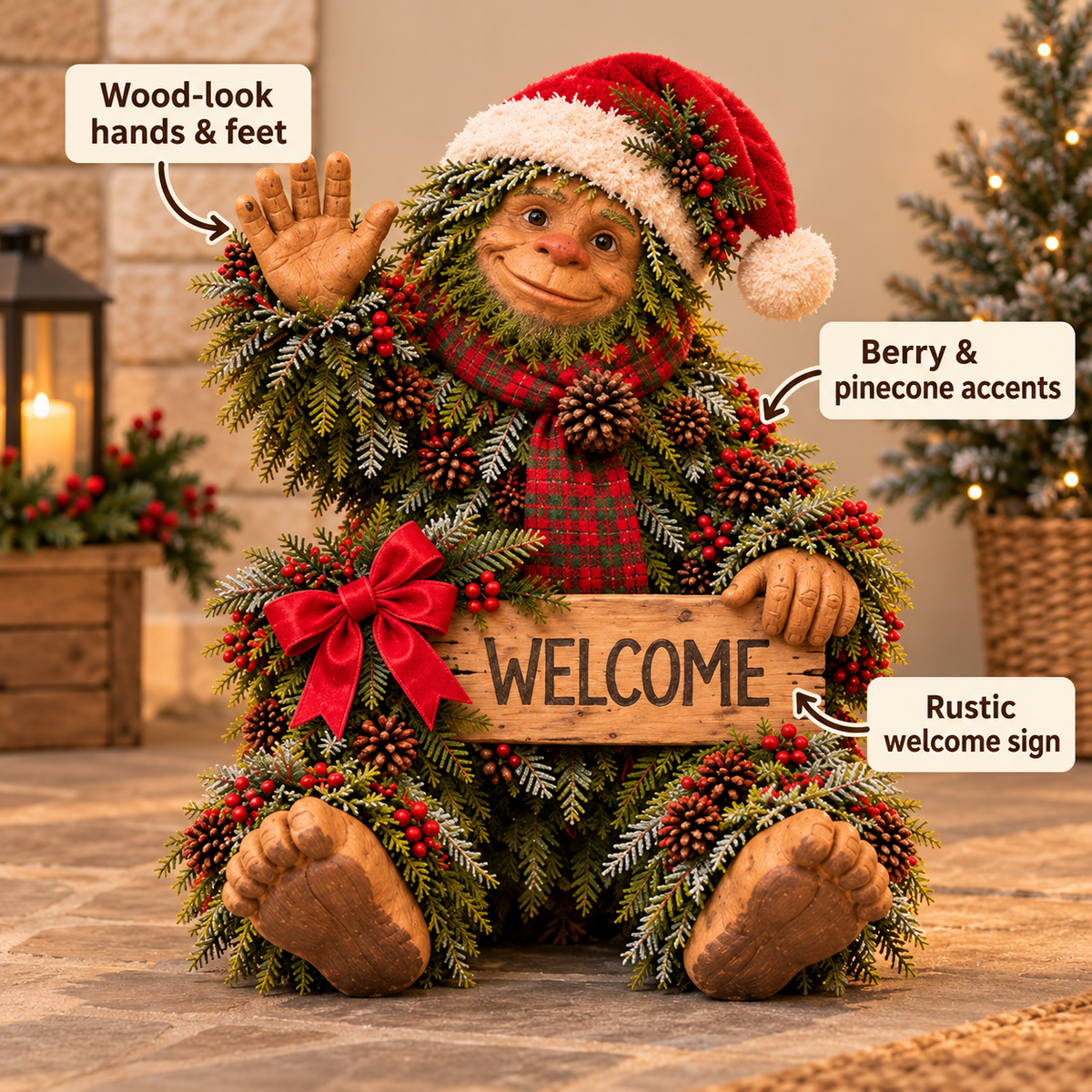 🎄Bigfoot Says Hello!™ – Christmas Evergreen Porch Welcome Decor