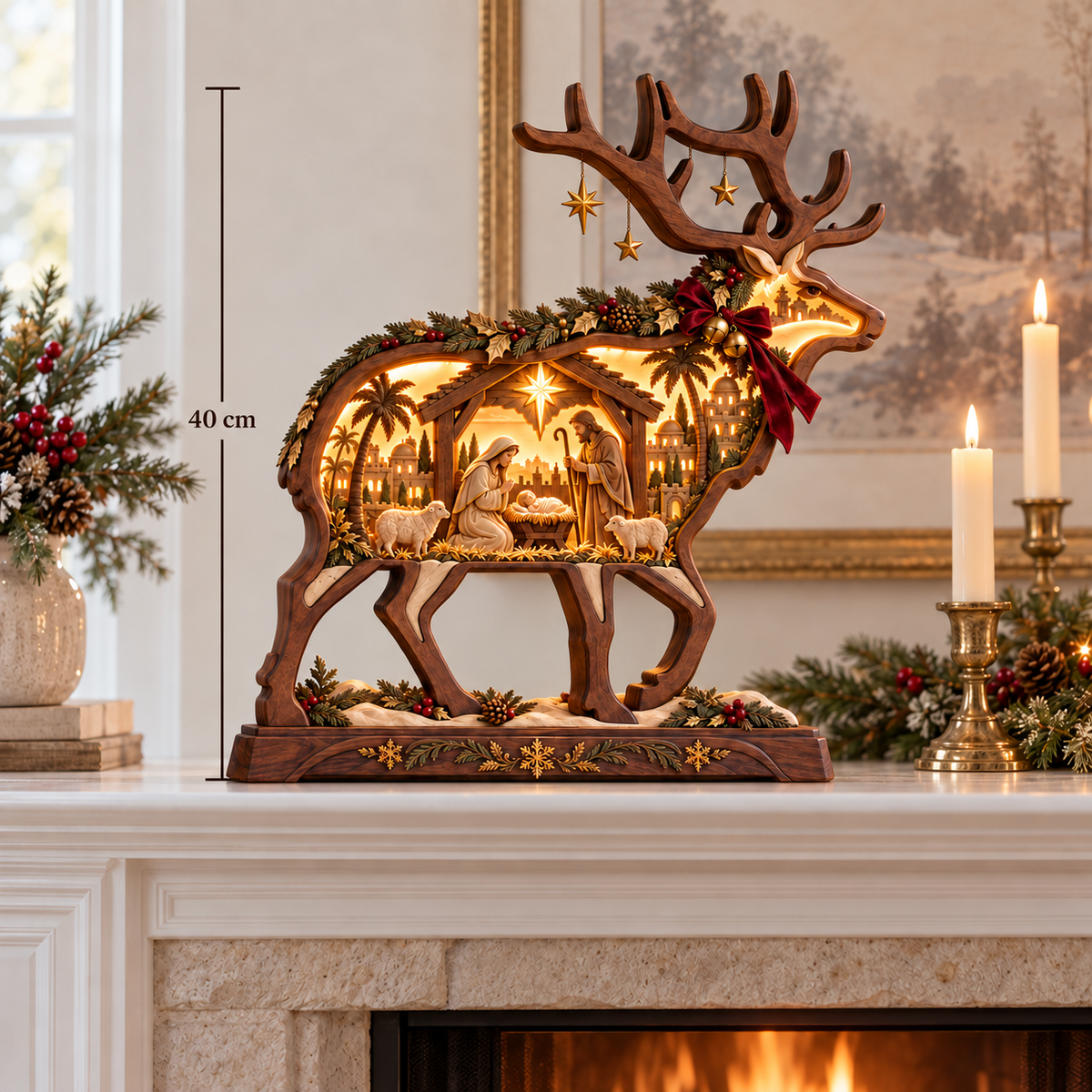 Bethlehem Glow™ Lighted Wooden Reindeer Nativity – Christmas Tabletop Decor