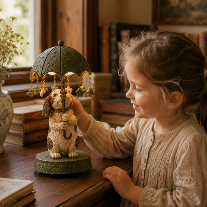 ☂️🐾 Vintage drehbare Schirm-Tierlampe