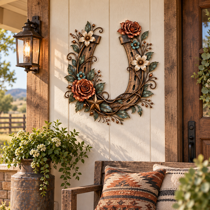 Western Horseshoe Floral Metal Wall Decor