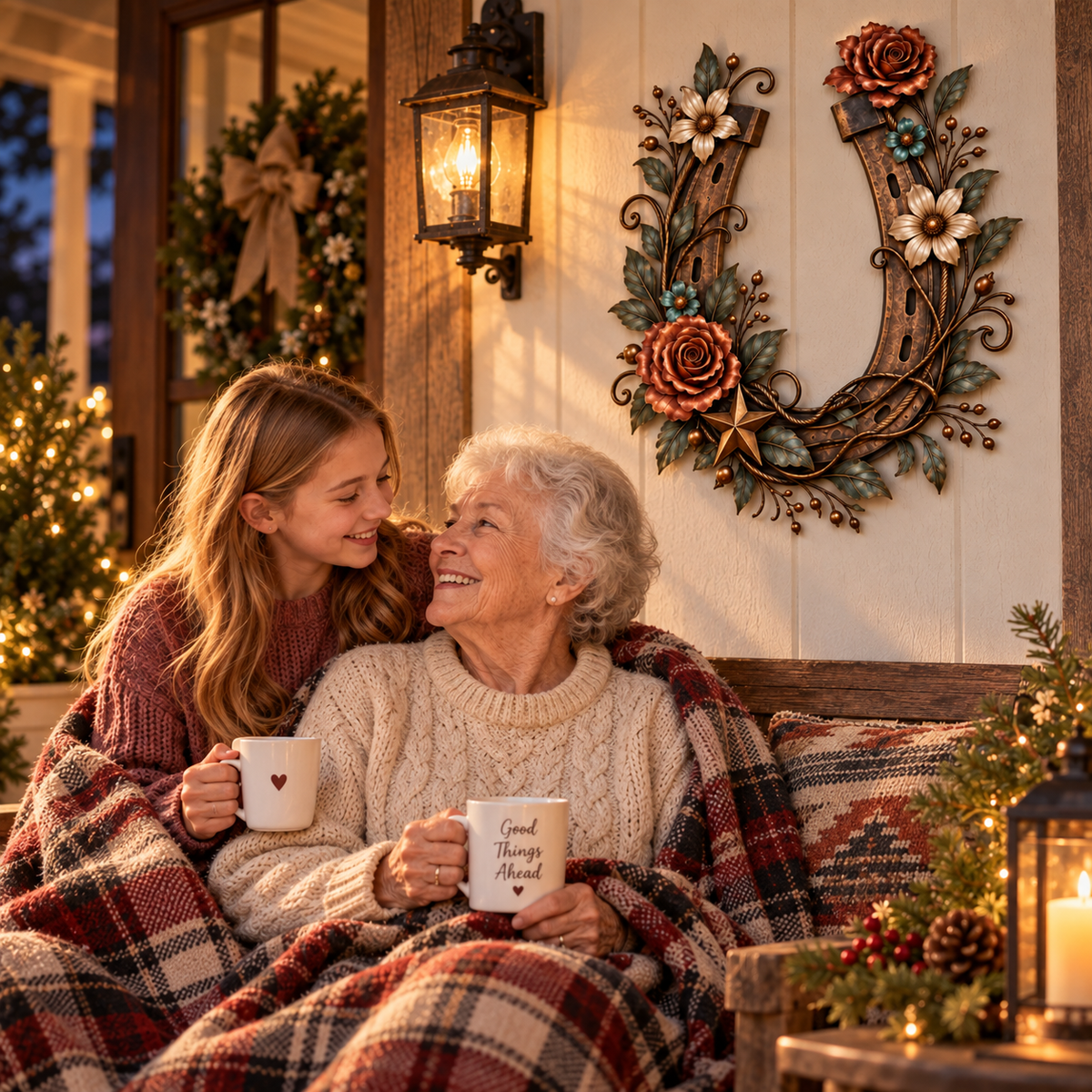 Grandmother and granddaughter together at home