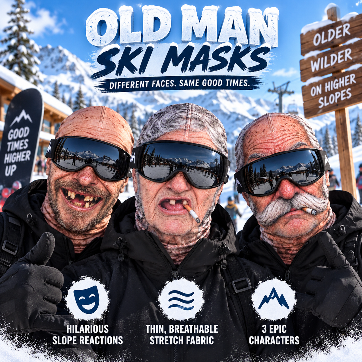 😂 Funny Old Man Ski Mask – Realistic Winter Balaclava for Skiing, Snowboarding & Gag Gifts