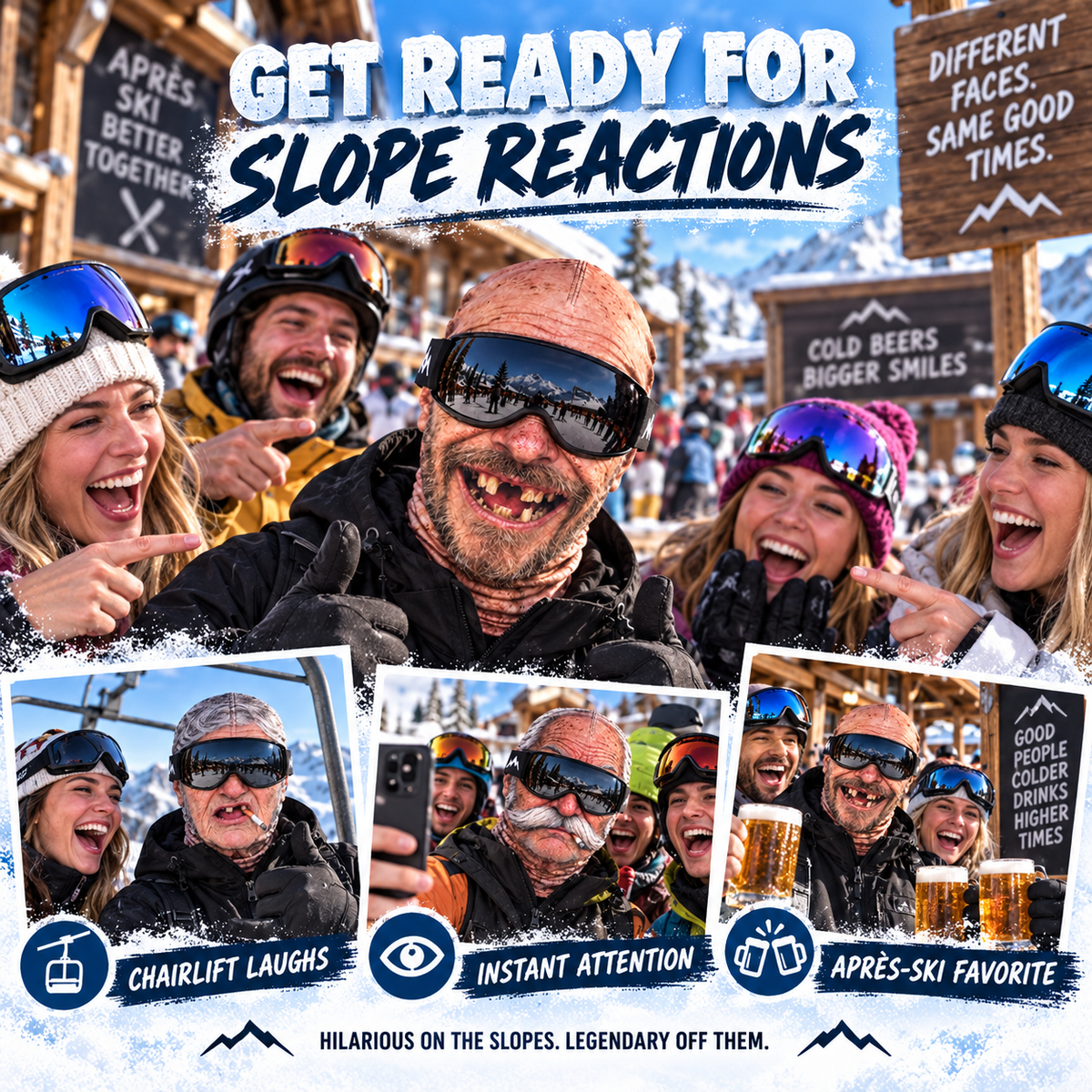 😂 Funny Old Man Ski Mask – Realistic Winter Balaclava for Skiing, Snowboarding & Gag Gifts