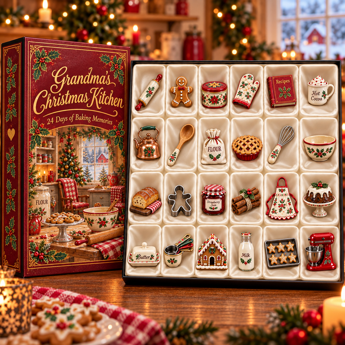 🎄Grandma’s Christmas Kitchen – 24-Day Advent Calendar with 24 Miniature Kitchen Collectibles🎁