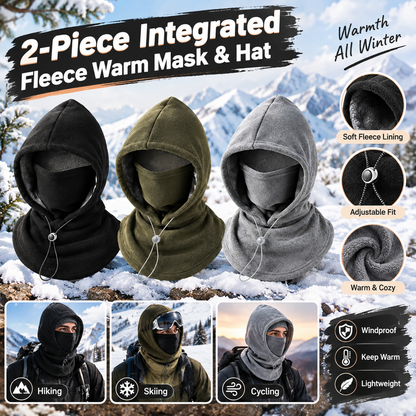 2-piece integrated flannel warm face mask and hat