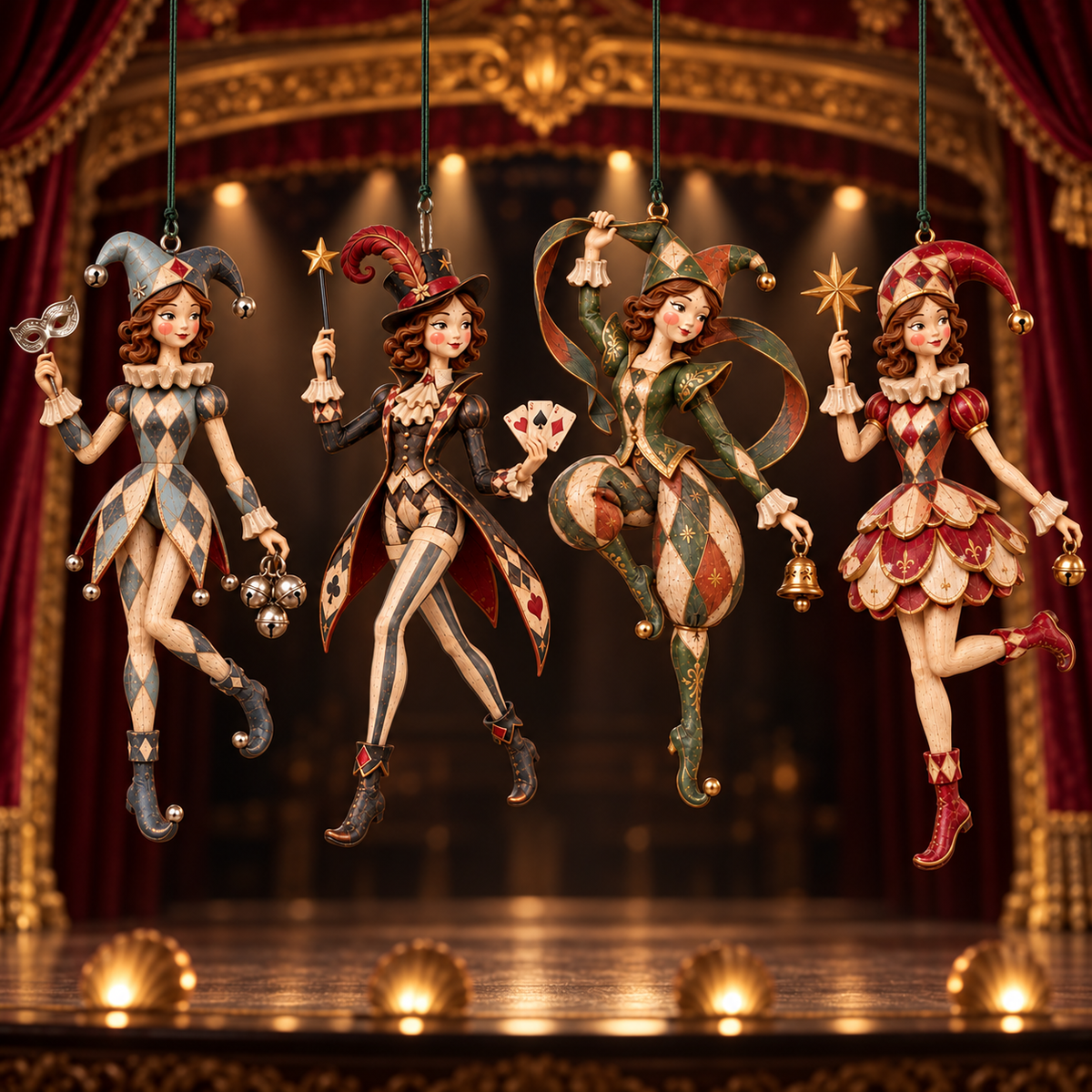 The Grand Masquerade collection presented on a vintage theater stage