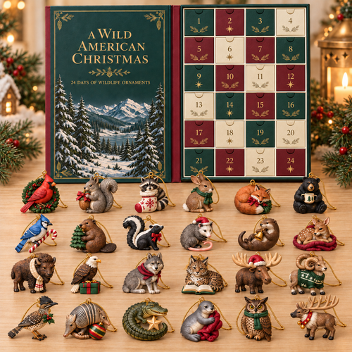 🌲🦍 Una Navidad salvaje americana – Calendario de Adviento de adornos de vida silvestre de 24 días
