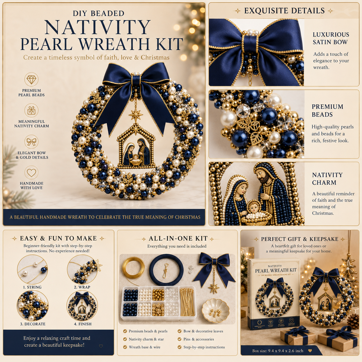 💎🎀Kit de guirnalda navideña de cuentas DIY – Crea tu propia decoración de puerta festiva