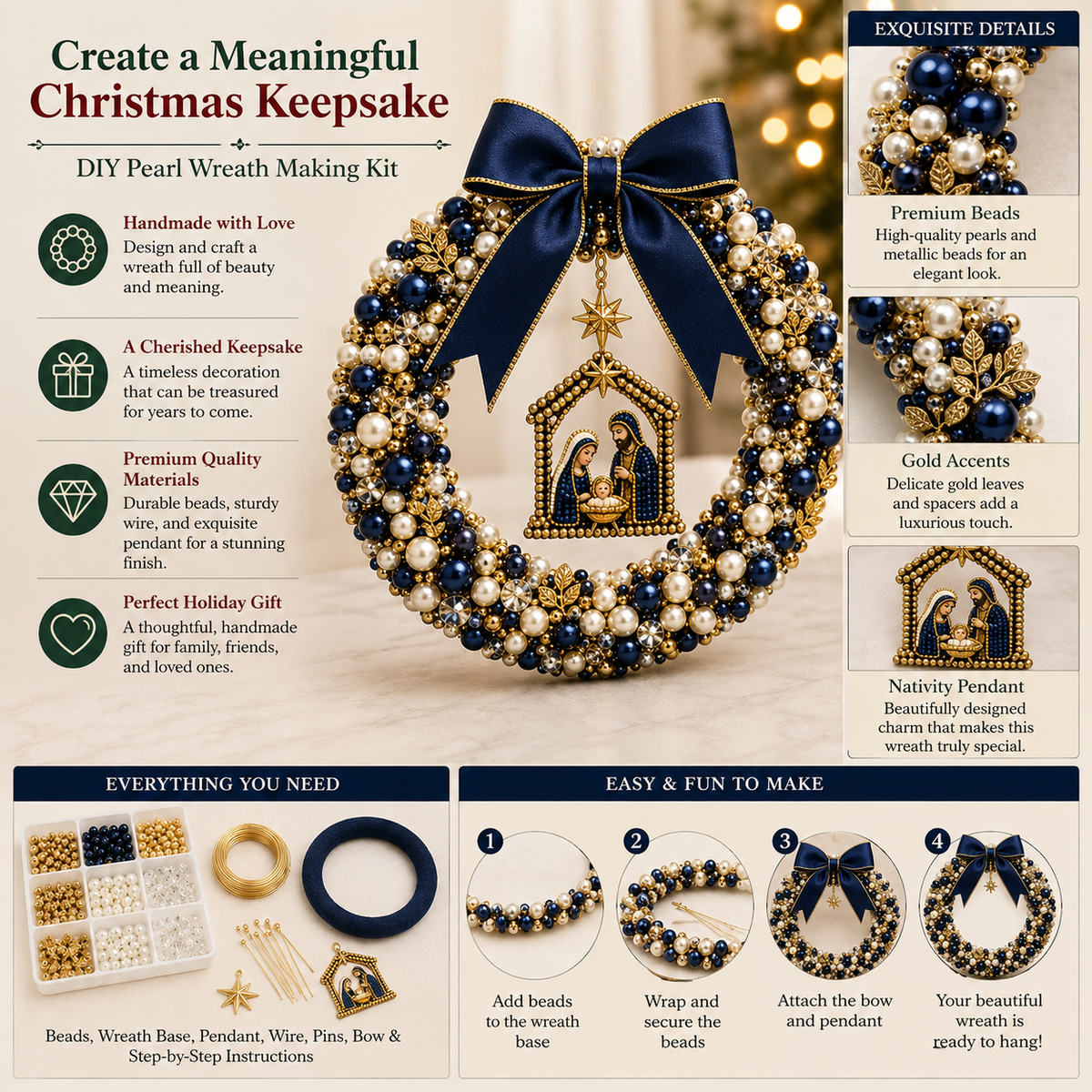 💎🎀Kit de guirnalda navideña de cuentas DIY – Crea tu propia decoración de puerta festiva