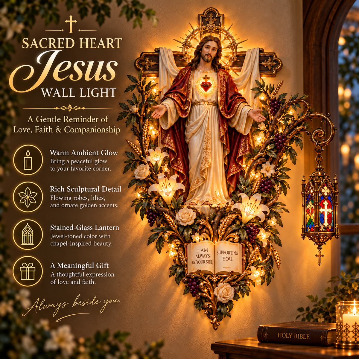 ✝️✨ Always Beside You – Sacred Heart Jesus Wall Light