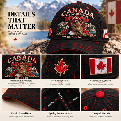 🍁Canada 160th Anniversary 1867–2027 – Heritage Embroidered Cap