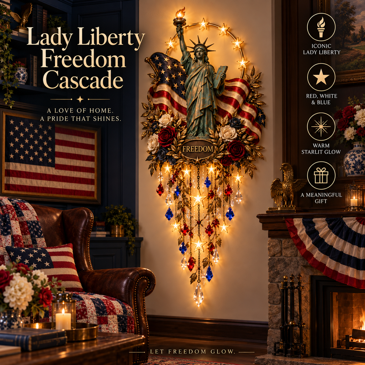 Statue of Liberty wall light in an Americana-inspired room