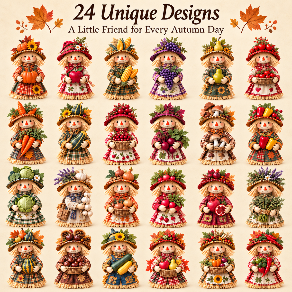 🔥🍂Autumn Harvest Little Friends Blind Box – 24 Mini Scarecrow Collectibles for Cozy Fall Days