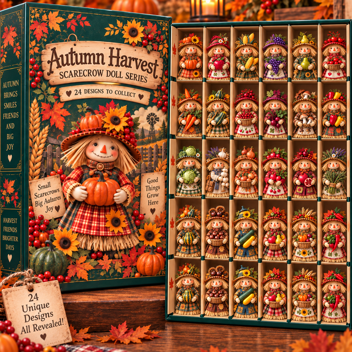 🔥🍂Autumn Harvest Little Friends Blind Box – 24 Mini Scarecrow Collectibles for Cozy Fall Days