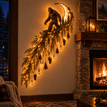 🌙🦍 Bigfoot Moonlight Cascade Wall Light – Enchanted Forest Décor