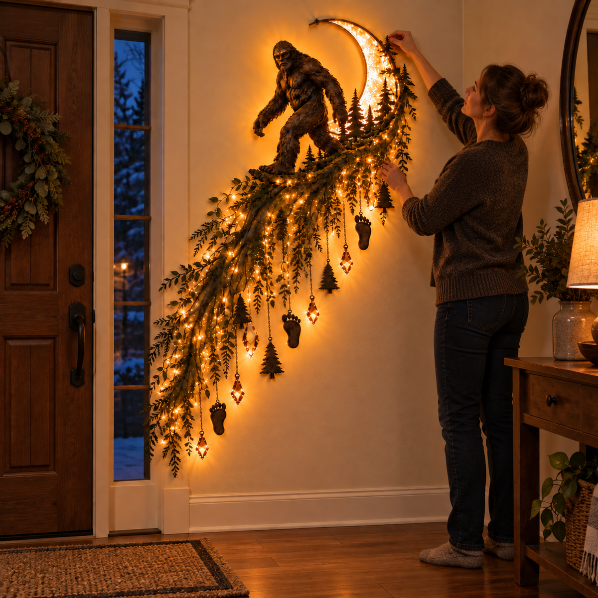 🌙🦍 Bigfoot Moonlight Cascade Wall Light – Enchanted Forest Décor