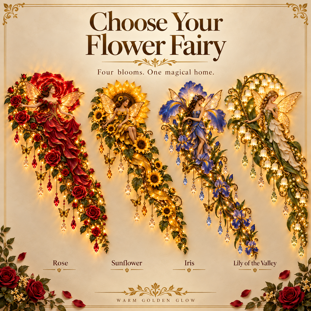 🌹🧚‍♀️Enchanted Flower Fairy Wall Light✨Cascading Floral Decor