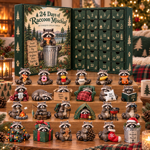 24 Days of Raccoon Mischief – Christmas Advent Calendar with 24 Collectible Figurines