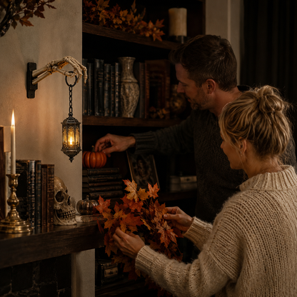 ⏳ Último Día 49% DE DESCUENTO – 💀 Linterna de Mano de Esqueleto – Decoración Gótica para Estantería con Luz Cálida