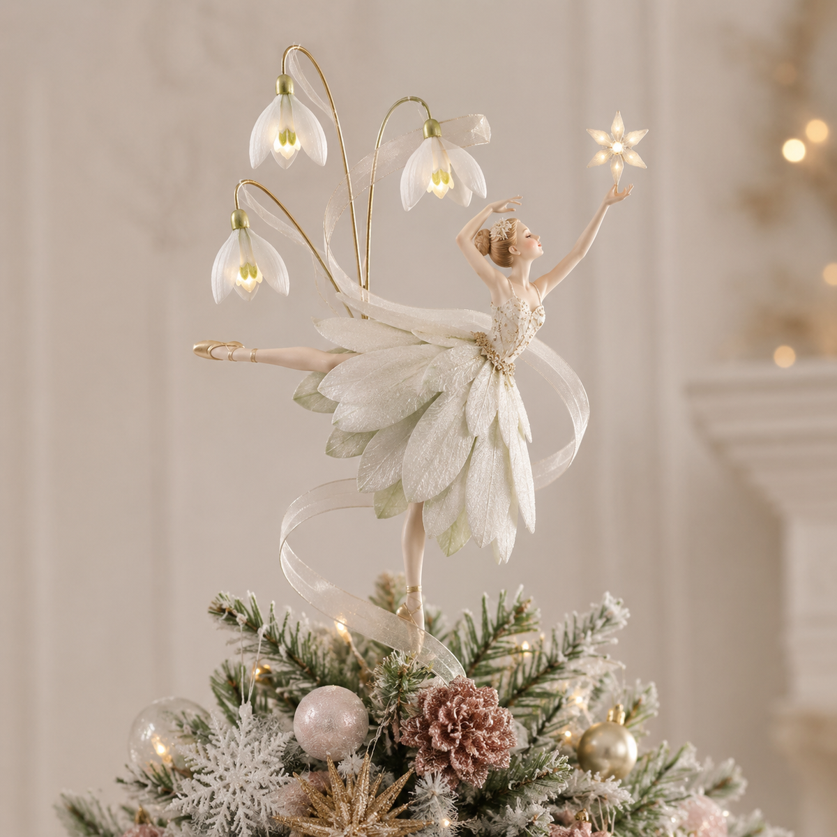 💃🌸Bailarina de Pétalos Estrellados para la Punta del Árbol de Navidad