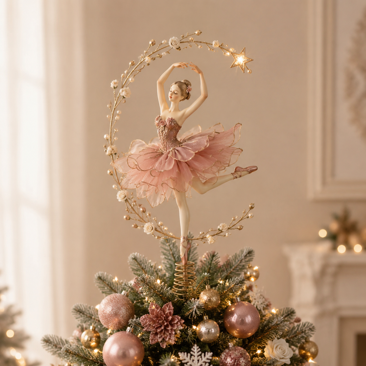 💃🌸Bailarina de Pétalos Estrellados para la Punta del Árbol de Navidad